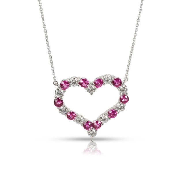 099769 fv Tiffany Co Diamond and Pink Sapphire Heart Pendant in Platinum 11 CTW