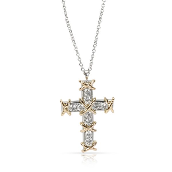 099954 fv Tiffany Co Schlumberger Diamond Cross Pendant in 18K Gold 040 CTW