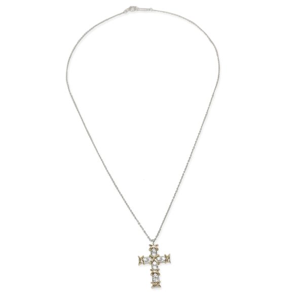 099954 pv Tiffany Co Schlumberger Diamond Cross Pendant in 18K Gold 040 CTW