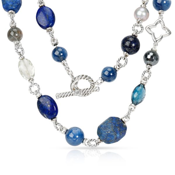 099973 fv David Yurman Bead Necklace with Lapis Lazuli Crystal Gray Pearls Hematite