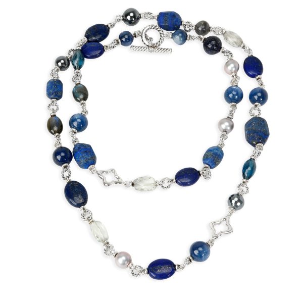 099973 pv David Yurman Bead Necklace with Lapis Lazuli Crystal Gray Pearls Hematite