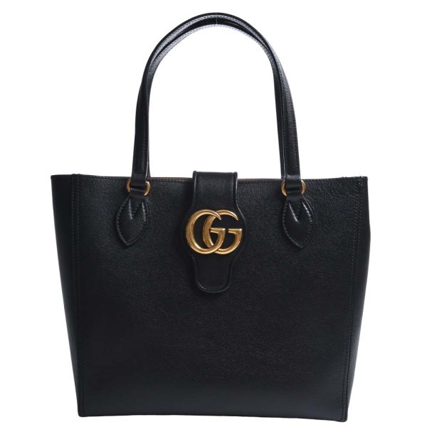 1 Gucci Leather Double G Small Tote Bag Black