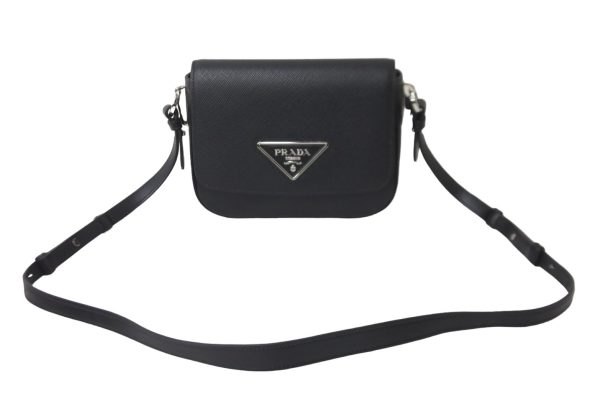 1 Prada Shoulder Bag Logo Calf Black Nero Silver