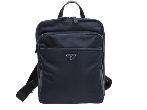 1 Prada Rucksack Logo Leather Navy Silver