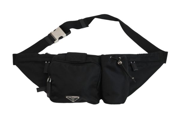 1 Prada Body Bag Logo Leather Black Silver