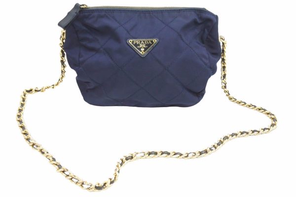 1 Prada Shoulder Bag Nylon Gold Chain Navy