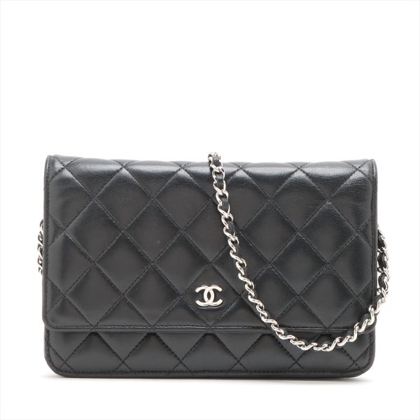 1 Chanel Lamb Leather Matelasse Chain Wallet Crossbody Bag Black