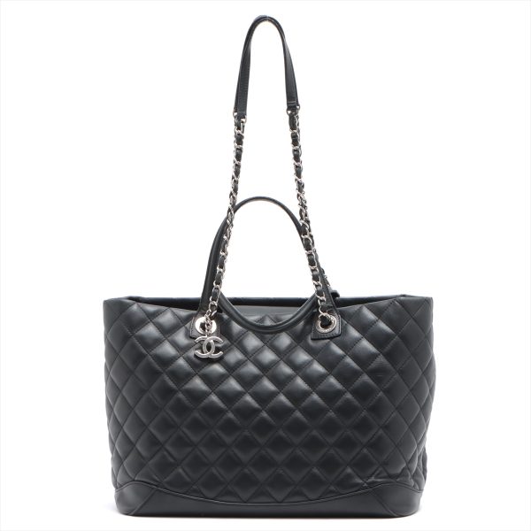 1 Chanel Lamb Leather Matelasse Chain Tote Bag Black