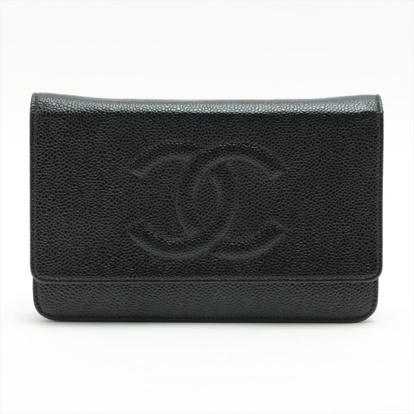 1 Chanel Caviar Leather Coco Timeless Chain Wallet Black