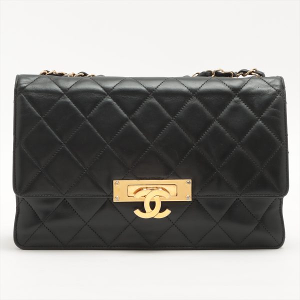 1 Chanel Lamb Leather Matelasse Chain Shoulder Bag Black