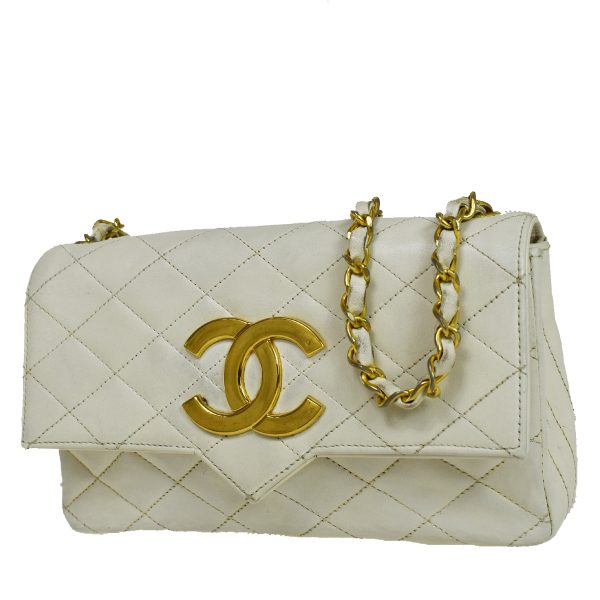 1 Chanel CC Logo Matelasse Chain Shoulder Bag Leather White