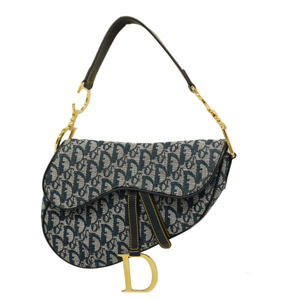 1 Christian Dior Handbag Trotter Saddle Bag Canvas Navy