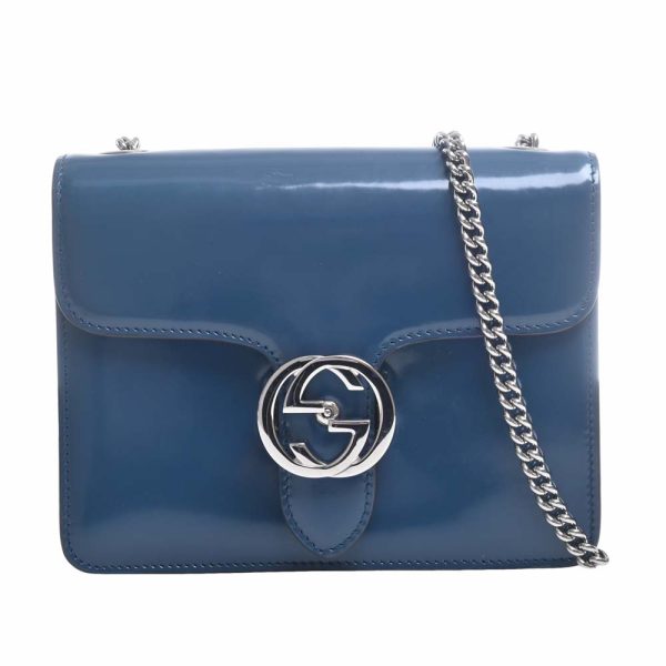 1 Gucci G Leather Chain Shoulder Bag Blue
