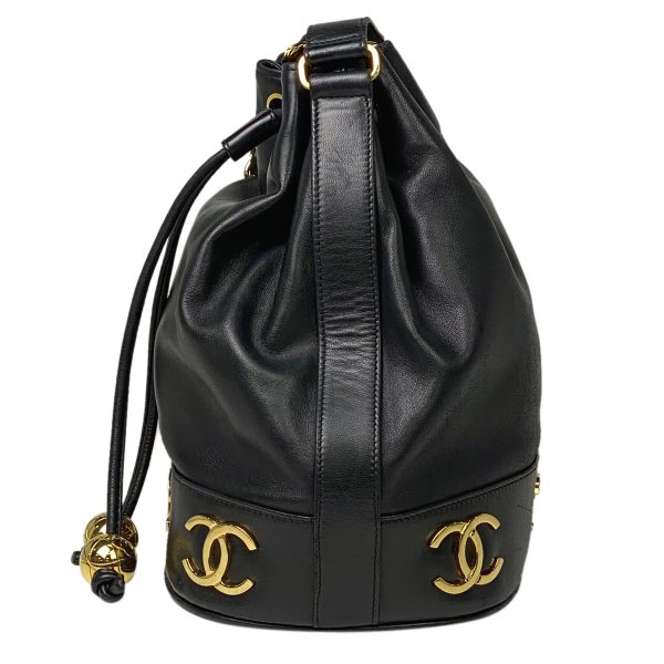 1000054612432 12 Chanel Triple Coco Mark Chain Shoulder Bag Pouch Drawstring Leather Black