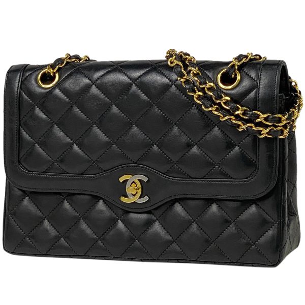 1000055190120 11 Chanel Paris Limited Matelasse W Flap Chain Shoulder Bag Coco Mark Leather Black