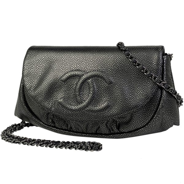 1000058291480 11 Chanel Half Moon Chain Shoulder Bag Coco Mark Wallet Leather Metallic Black