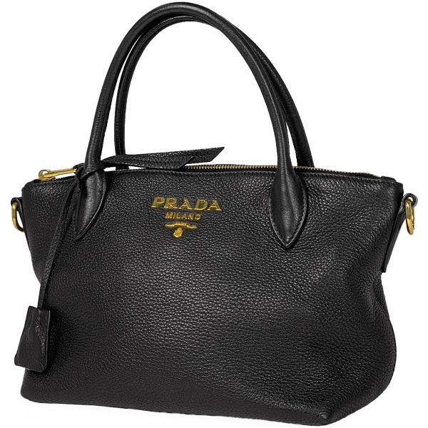 1000058878766 11 Prada Logo Handbag 2way Shoulder Bag Leather Black