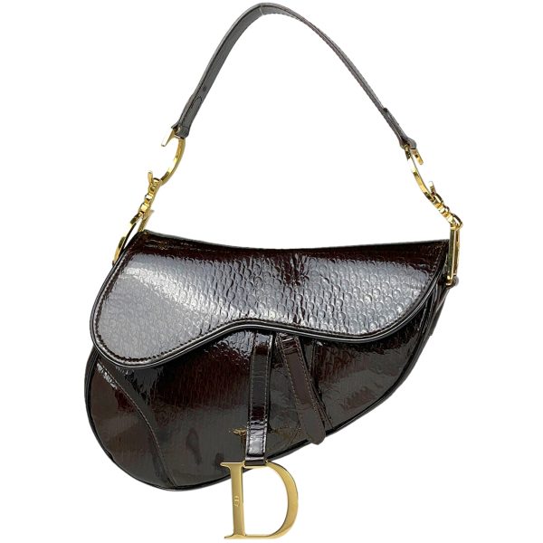 1000061126649 11 Christian Dior Saddle Bag Enamel One Shoulder Handbag Patent Leather Dark Brown