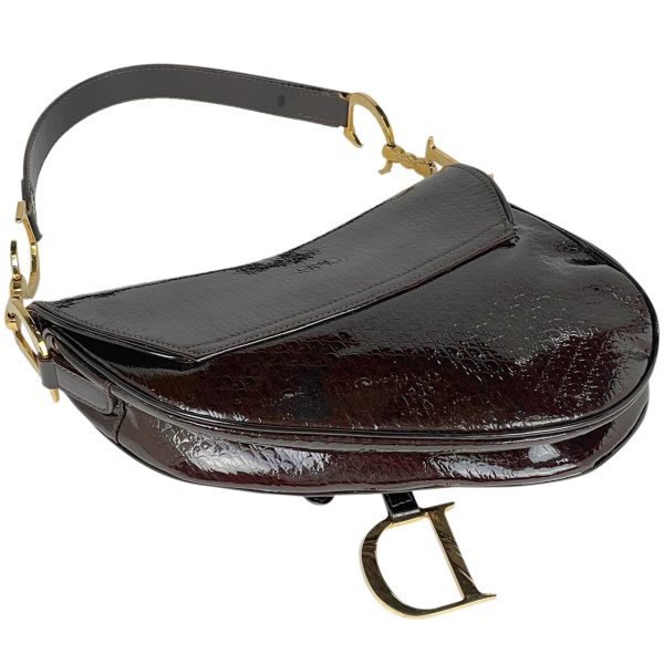 1000061126649 12 Christian Dior Saddle Bag Enamel One Shoulder Handbag Patent Leather Dark Brown