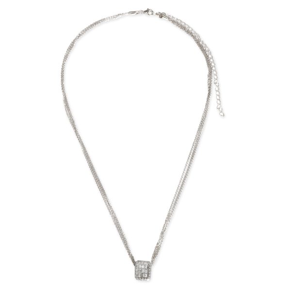 100700 pv Oliva Baguette Halo Diamond Necklace in 18K White Gold 06 CTW