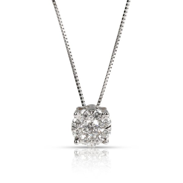 100706 fv Cluster Diamond Pendant Necklace in 14K White Gold 075 CTW