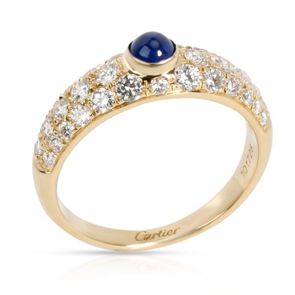 Yellow Gold Fashion Ring Cartier Cabochon Sapphire Pave Diamond Ring in 18K Yellow Gold 122 ctw