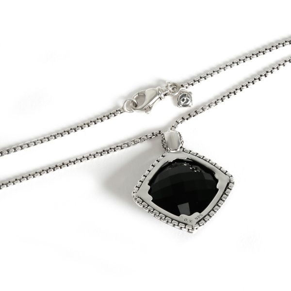 100944 bv David Yurman Cushion On Point 20mm Black Onyx Diamond Pendant Necklace