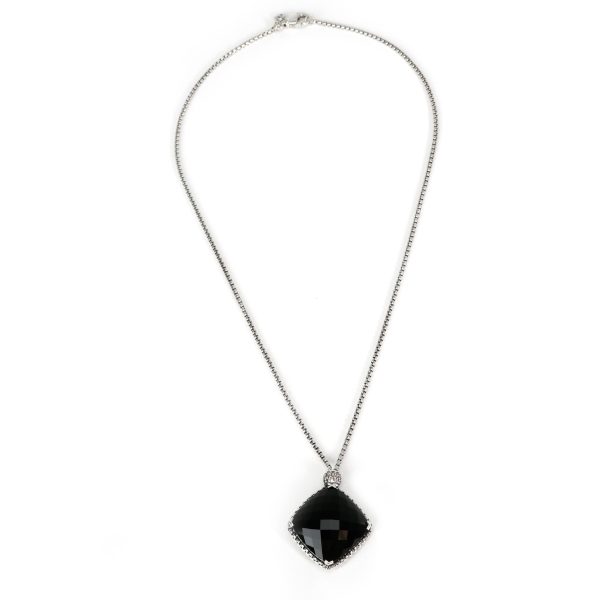 100944 pv David Yurman Cushion On Point 20mm Black Onyx Diamond Pendant Necklace