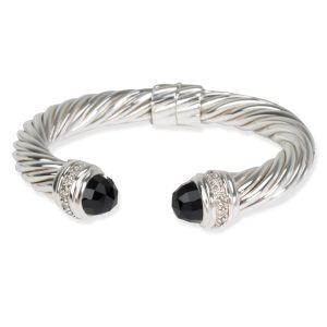 101246 fv 41fd1224 1416 4766 9ba2 a45b58a5b53f David Yurman 10mm Cable Kick Diamond Onyx Cuff in Sterling Silver 05 CTW