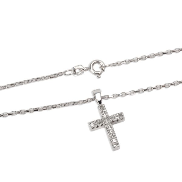 101611 clasp Single Cut Diamond Cross Pendant in 14K 18K White Gold 016 CTW