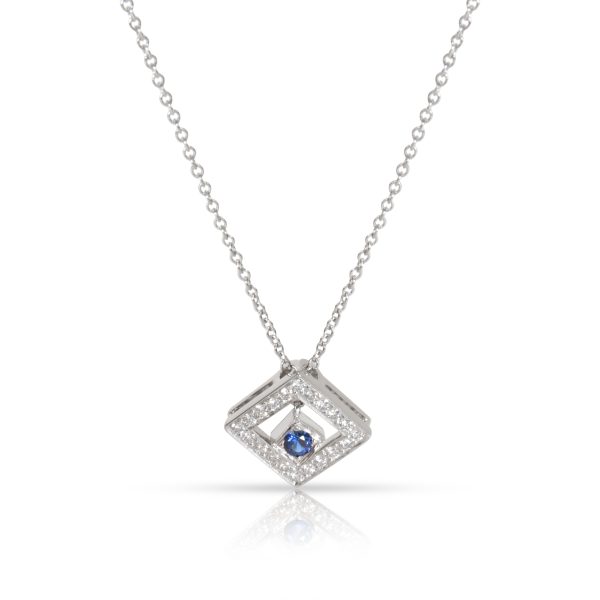 101836 fv Tiffany Co Square Diamond Sapphire Necklace in Platinum 020 CTW