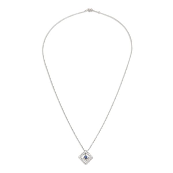 101836 pv Tiffany Co Square Diamond Sapphire Necklace in Platinum 020 CTW