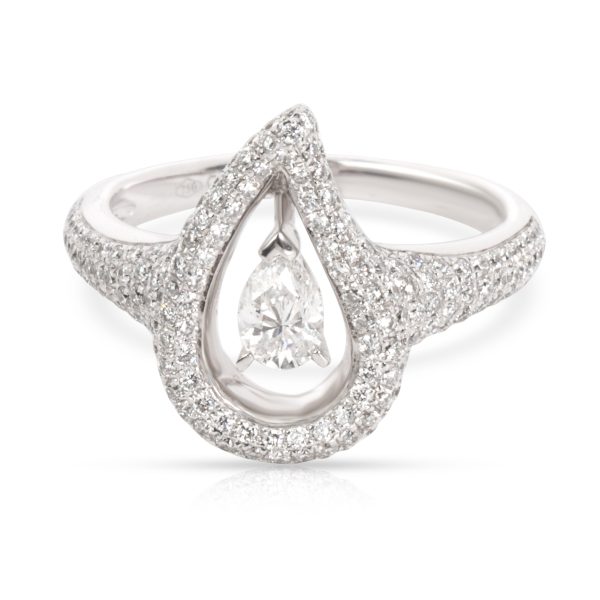 102410 fv Bucherer Lacrima Pear Halo Diamond Ring in 18K White Gold 1 CTW