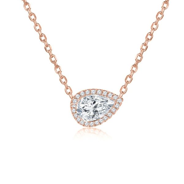 102428 fv Rock Divine Day Collection Perfect Pear Pendant Halo Necklace in 18K Rose Gold