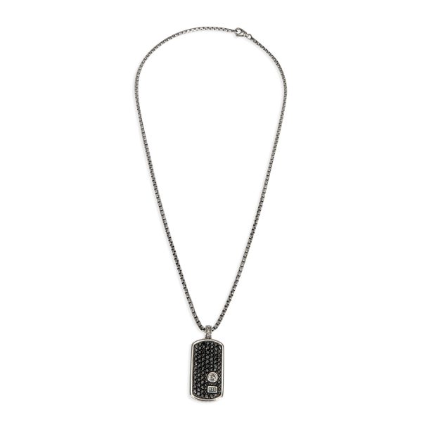 102537 pv 310b85ac d202 4451 898e 57b3121cd3df David Yurman Pave Tag Black Diamond Necklace in Sterling Silver 155 CTW