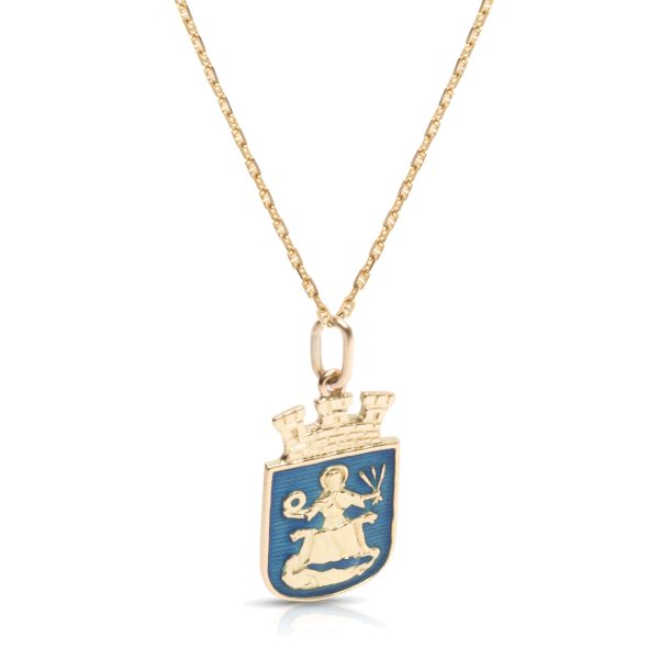 102877 fv David Andersen St Hallvard Pendant in 18K Yellow Gold Enamel on Anchor Chain