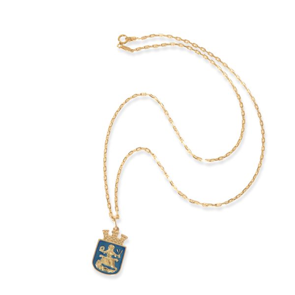 102877 pv David Andersen St Hallvard Pendant in 18K Yellow Gold Enamel on Anchor Chain