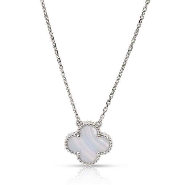 102928 fv Van Cleef Arpels Alhambra Chalcedony Necklace in 18K White Gold