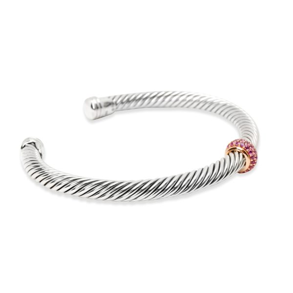 102983 sv 1b49bbaa e030 4dca beea 68cdab9c4367 David Yurman Cable Candy Pink Sapphire Bangle in 18K Gold Sterling Silver