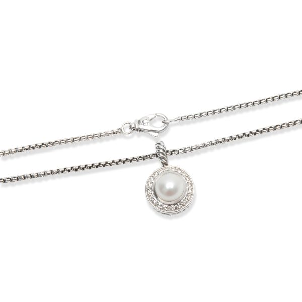 103216 clasp ae215f83 ef82 40dd ab30 ad0db12c01f6 David Yurman Halo Pearl Diamond Necklace in Sterling Silver 022 CTW