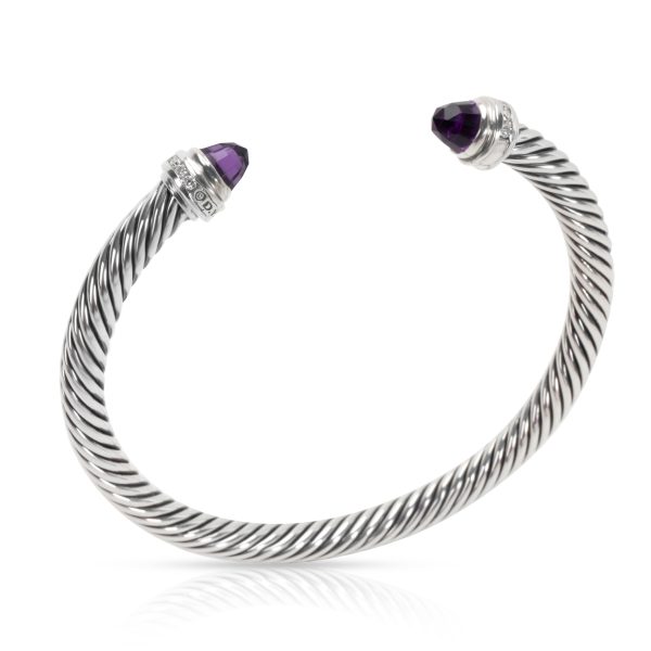 104031 pv David Yurman Cable Classics Diamond Amethyst Bangle in Sterling Silver 008CTW