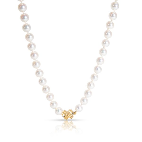 104224 fv 9340cf0f 0c0d 4767 8caa ca0d8357be62 Tiffany Co Signature Pearl Necklace with 18K Yellow Gold X Clasp