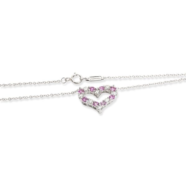 104420 clasp 2cc3dc0e e6a7 4b82 9433 9e538c7d0e40 Tiffany Co Diamond and Pink Sapphire Heart Pendant in Platinum