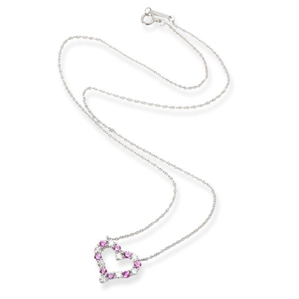 104420 pv bb9f60a4 6d6e 4b37 b626 2154dc872772 Tiffany Co Diamond and Pink Sapphire Heart Pendant in Platinum