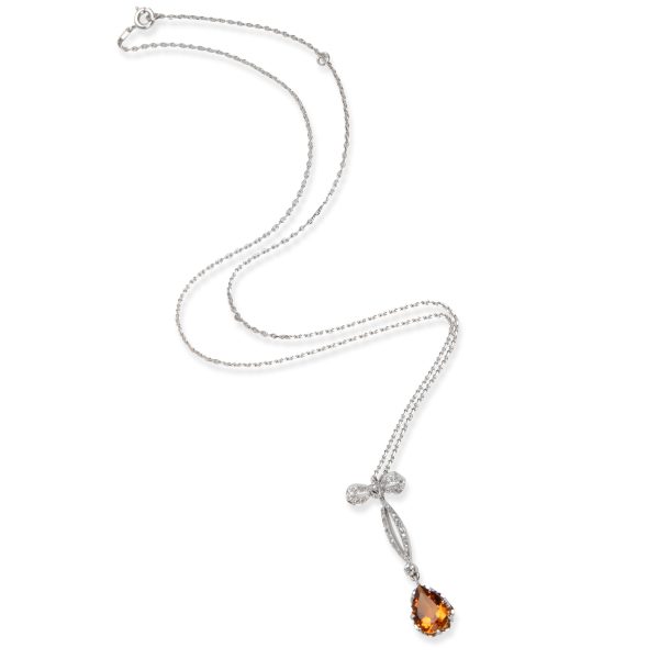 104897 pv Vintage Citrine Diamond Necklace in 15K PlatinumWhite Gold 010 CTW