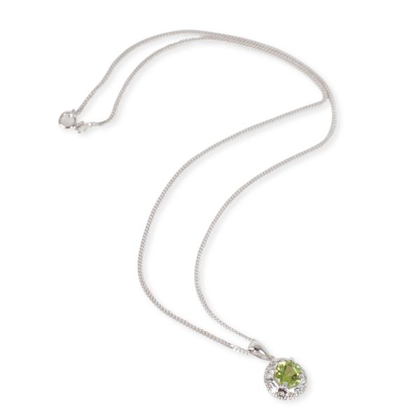 105013 pv e66b3560 5e35 468b 900a 0bd7e3ce5f96 Diamond Halo Peridot Necklace in 18K White Gold Green 028 CTW