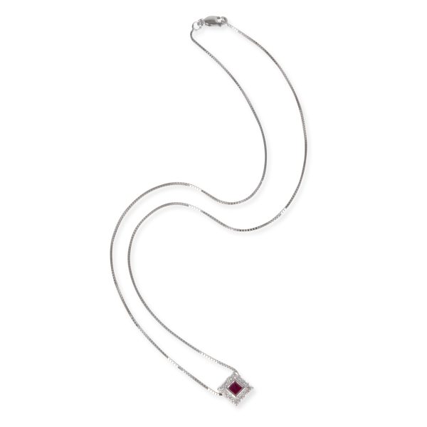 105081 pv Halo Ruby Diamond Necklace in 18K White Gold 010 CTW