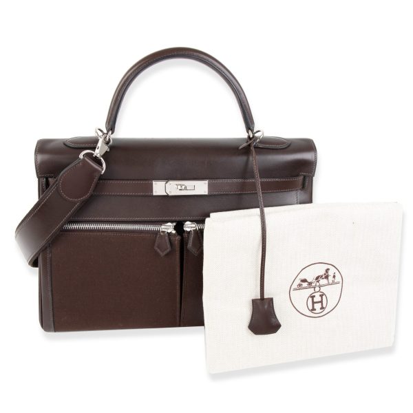 105211 av 6f28fe98 4680 4ac6 a4bd 0e0b2e231ea8 Herm√®s Chocolat Box Calf Leather Canvas Kelly Lakis 35 Bag