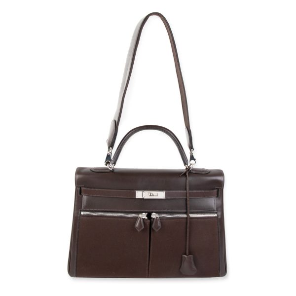 105211 sv d2e80efe 22b5 4a1f 9896 b09ce76661b5 Herm√®s Chocolat Box Calf Leather Canvas Kelly Lakis 35 Bag