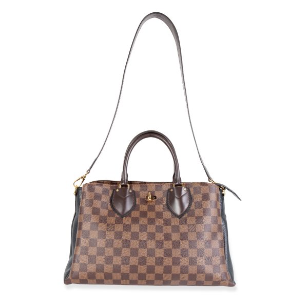 105587 stamp Louis Vuitton Brown Damier Ebene Canvas Black Taurillon Leather Normandy Bag